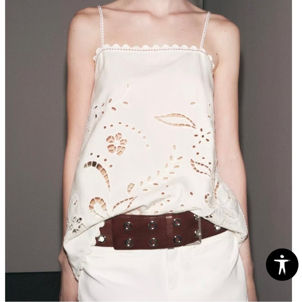 Zara ZW Collection Embroidered Topstitching Cami